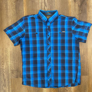 Eddie Bauer Shirt Men’s Large Plaid Blue Black Classic Fit Hiking Outdoors Mesh